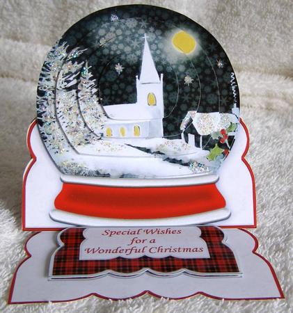 Winter Church Snow Globe Mini Easel Card by Margaret McCartney