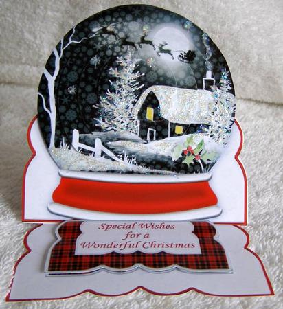 Winter Cottage Snow Globe Mini Easel Card by Margaret McCartney