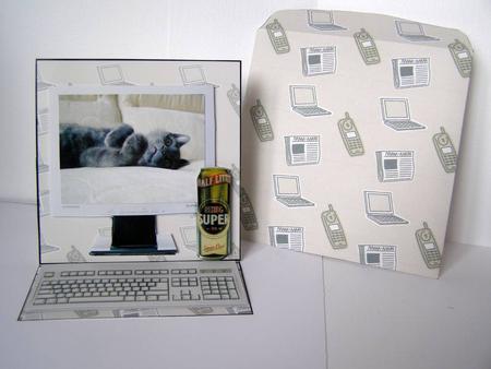 Computer an Can of Lager Easel Card Kit by Margaret McCartney