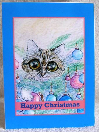 Christmas Tree Big Eye Tabby Cat Fairy Happy Christmas by Margaret McCartney