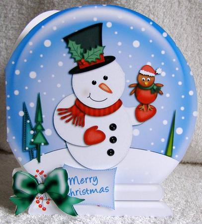 Xmas Snowman Snow Globe Shaped Card by Margaret McCartney