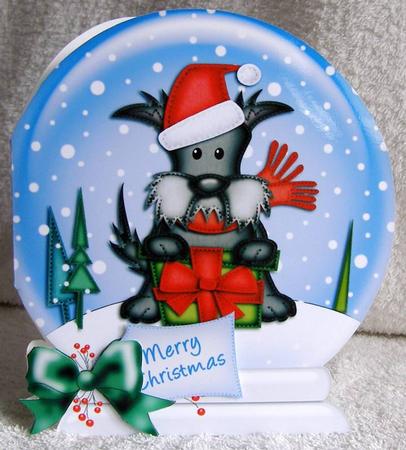 Xmas Scottie Dog Snow Globe Shaped Card by Margaret McCartney