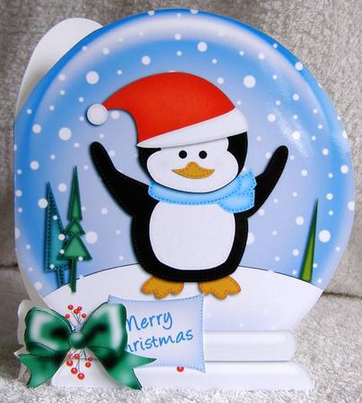 Xmas Penguin Snow Globe Shaped Card by Margaret McCartney