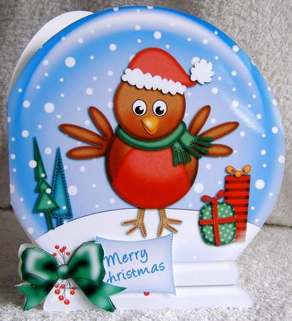 Xmas Robin Snow Globe Shaped Card by Margaret McCartney