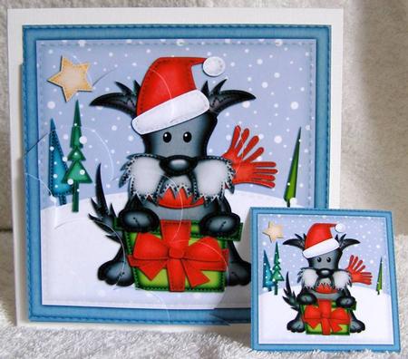 Xmas Hamish Scottie Dog Shell Edged Corner Side Stacker by Margaret McCartney