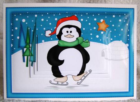 A5 Skating Penguin Pyramage Topper by Margaret McCartney