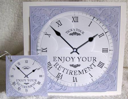 Retirement Clock Shell Edged Corner Side Stacker by Margaret McCartney