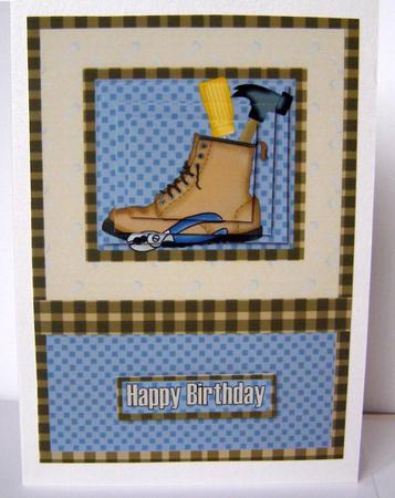 Work Boot and Tools Pyramid Card by Margaret McCartney