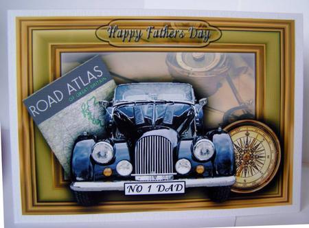 Fathers Day Vintage Car 3D - A4 Card Front by Margaret McCartney