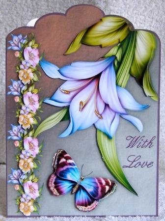 Fantasy Flowers A4 Scallop Top Card Front by Margaret McCartney