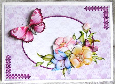 Framed Flowers and Butterfly by Margaret McCartney
