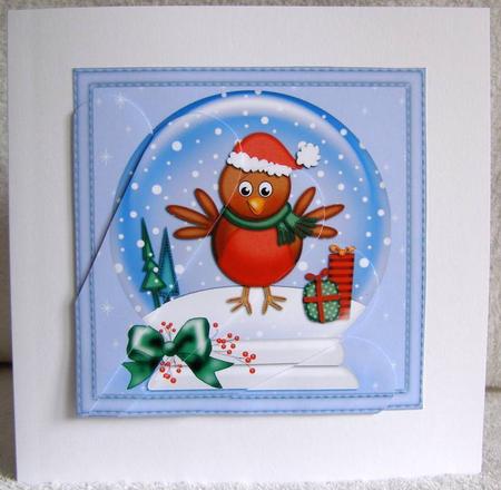 Xmas Robin Snowglobe Fan Pyramage Topper by Margaret McCartney
