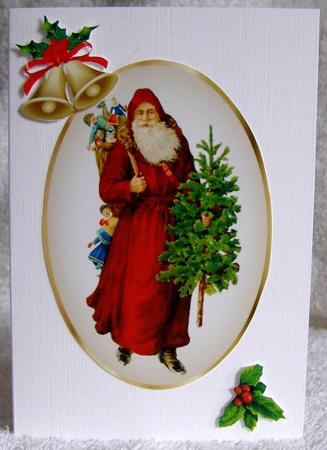 Vintage Santa Toppers with Bells and Holly by Margaret McCartney