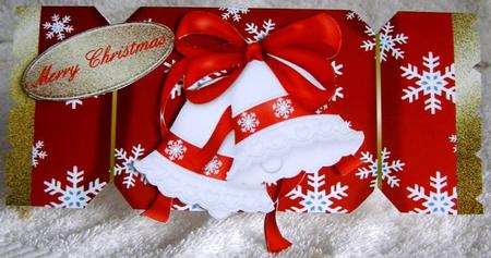 Christmas Cracker Shaped Card - Christmas Bells by Margaret McCartney