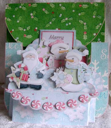 Joyful Hearts Santa and Snowman 3D Shelf Card with Card Box by Margaret McCartney