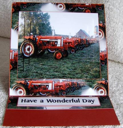 Red Tractors Easel Card by Margaret McCartney