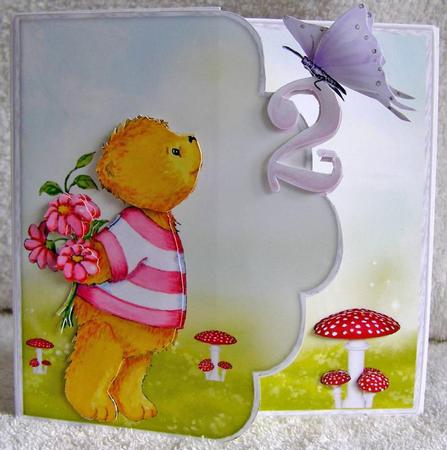 Teddy Bear Scalloped Edge Decoupage Card for Girl Aged Two by Margaret McCartney