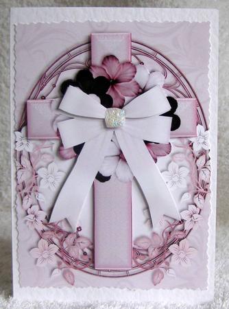 Oval Cross in Pink Decoupage by Margaret McCartney