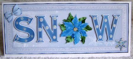Snow Poinsettia in Blue Dl Card Front with Step by Step by Margaret McCartney