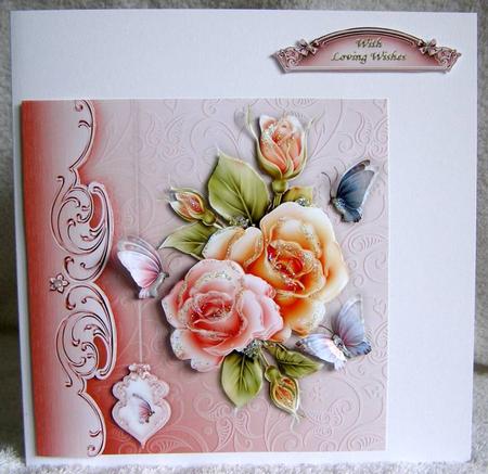Rosy Glow Square Card Front and Step by Step by Margaret McCartney