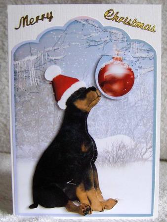 Rottweiler Puppy Christmas Card Front by Margaret McCartney