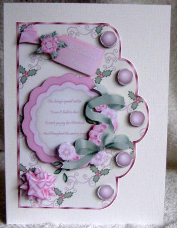 Christmas in the Pink Scallop Card Front with Step by Step by Margaret McCartney