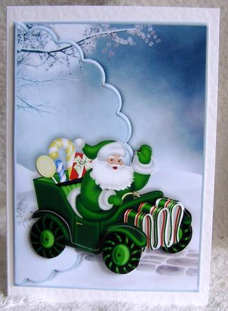 Santas Car Faux Envelope Card by Margaret McCartney