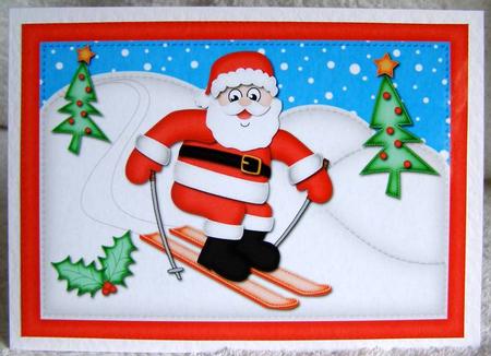 A4 Skiing Santa Felties Card Topper by Margaret McCartney