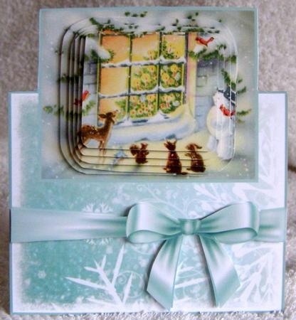 Snowman and Animals Looking Through the Window by Margaret McCartney