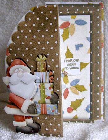 Santas Here Scalloped Edge Tri Fold Card with Envelope by Margaret McCartney