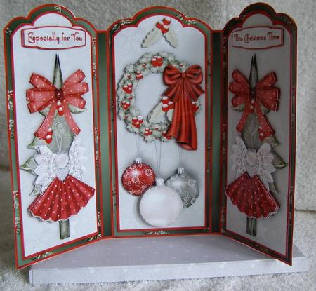 Christmas Wreath and Angels Tri-fold 3D Screen Card Kit by Margaret McCartney