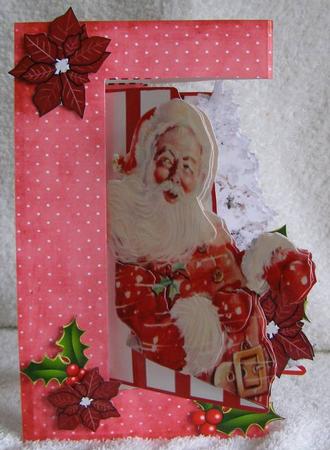 W Side Fold Santas Here Easy 3D Card 2 Wings by Margaret McCartney