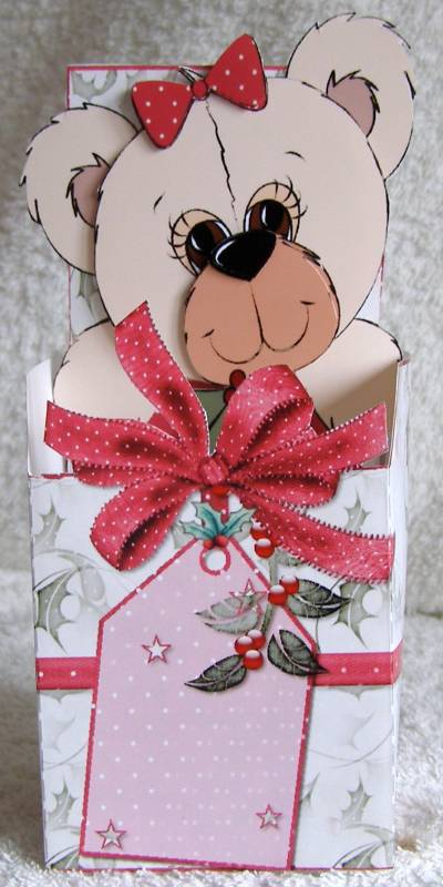 Christmas Teddy in a Box Card by Margaret McCartney
