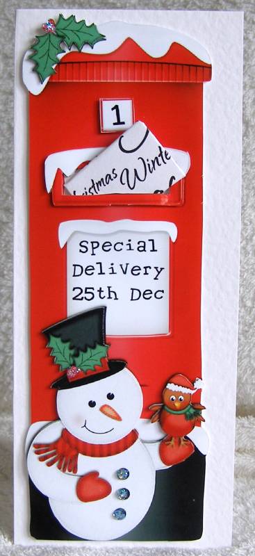 Large Dl Xmas Snowman Postbox 3D Decoupage by Margaret McCartney