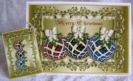Embossed Frame with Three Christmas Baubles 2 Toppers by Margaret McCartney