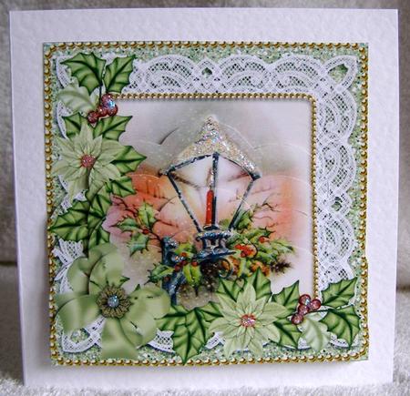 Lantern Green Glitter Poinsettia 5in Scallop Bottom Stacker by Margaret McCartney