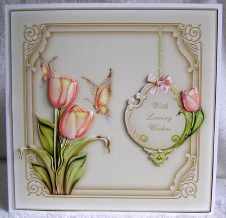 Spring Tulips Square Card Front with Step by Step by Margaret McCartney