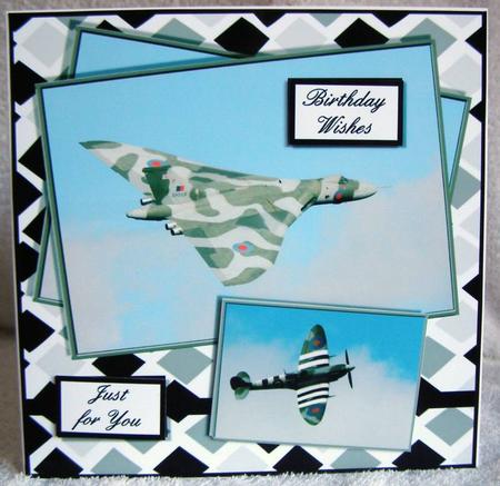 Vulcan & Spitfire 8x8 Topper & Sentiments by Margaret McCartney