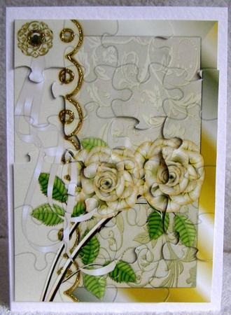 Golden Roses Jigsaw Puzzle Quick Card Front by Margaret McCartney