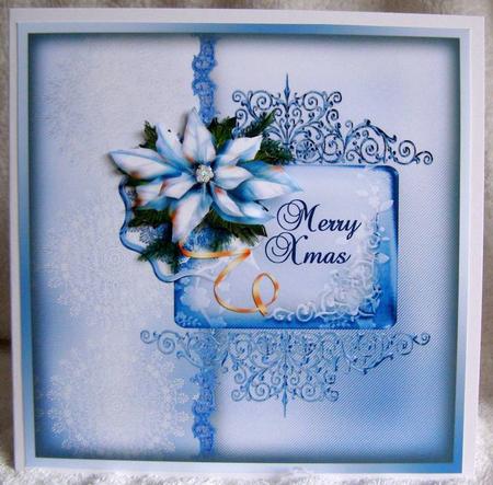 Ice Blue & White Poinsettia Merry Xmas by Margaret McCartney
