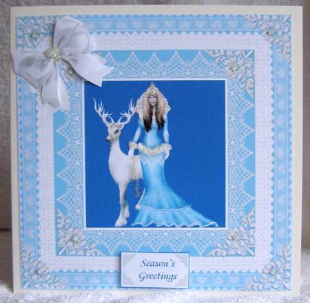 8 x 8 Inch Snow Queen and Reindeer Vintage Style Blue Lace by Margaret McCartney