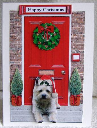 Christmas Door with Cairn Terrier by Margaret McCartney