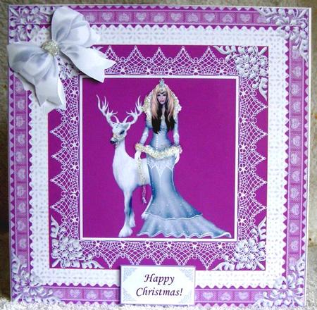 8 x 8 Inch Snow Queen and Reindeer Vintage Style Purple Lace by Margaret McCartney
