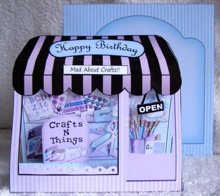 3D Little Craft Shop Window Pop Up Card N Decoupage by Margaret McCartney