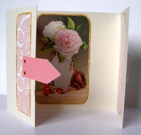 Beautiful Pink Rose Vase Square Gatefold Buckle Card by Margaret McCartney