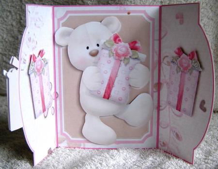 Teddy with Present - Mini Gatefold by Margaret McCartney