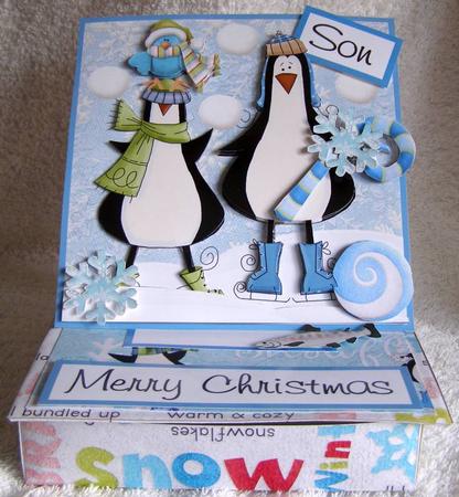 Trinket Box Easel Card Kit - Cool Yule Penguins by Margaret McCartney