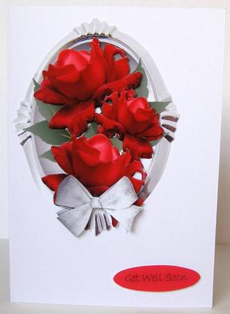 Silver Base Red Roses Decoupage and Bow by Margaret McCartney