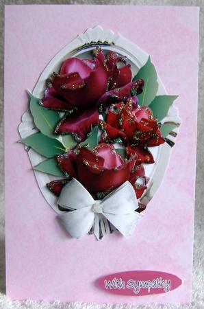 Silver Base Maroon Roses Decoupage and Bow by Margaret McCartney