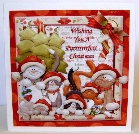 Cats in Santa's Hats Wish You a Purrrfect Christmas + Insert by Margaret McCartney